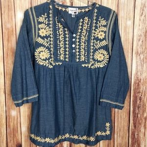 Boho Denim Chambray Embroidered Blouse India (S)